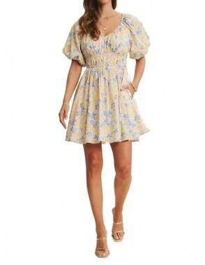 NEW IN FEBRUARY spring airy watercolor mini dress in blue/yellow